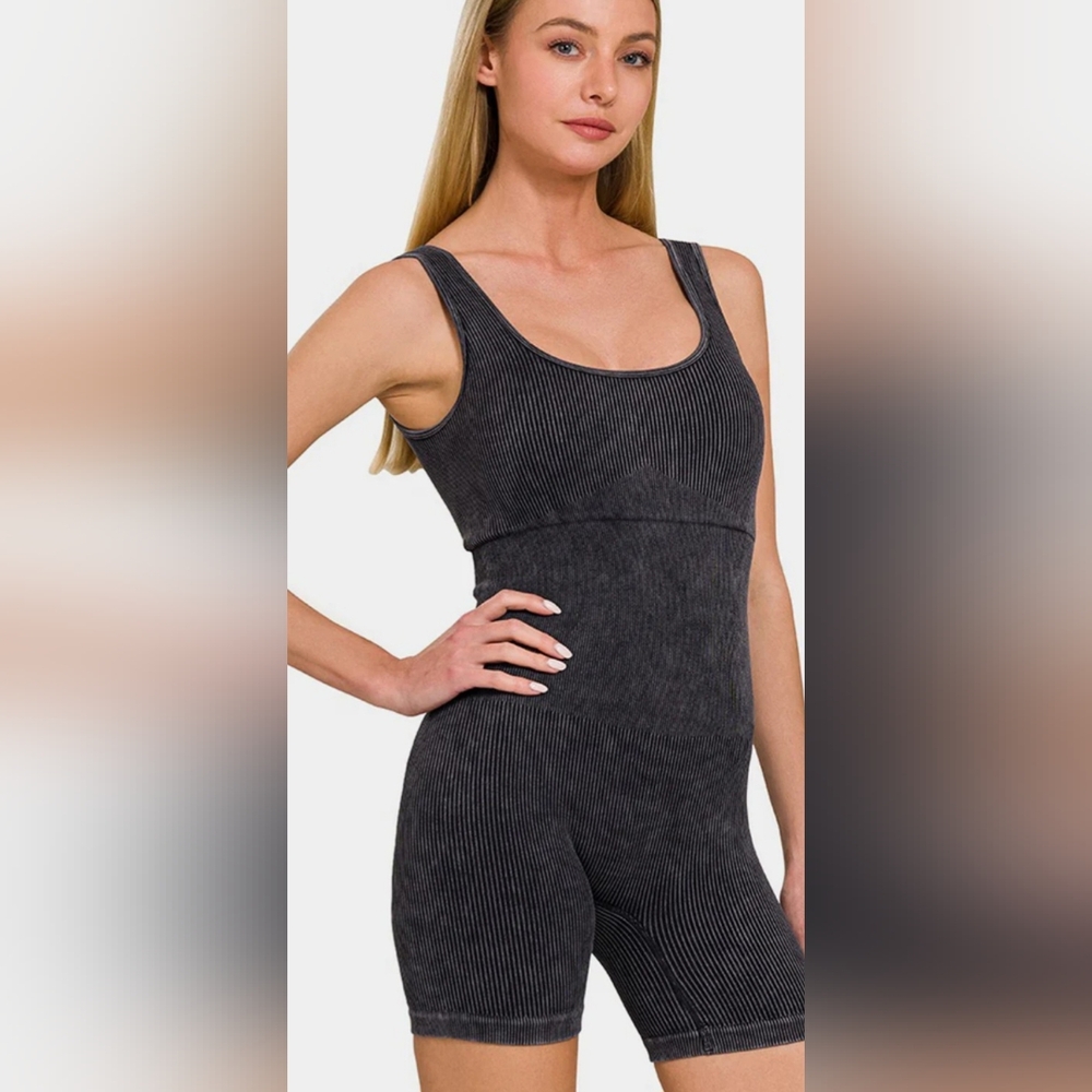 New Mix Classic Women's Ribed Black Gray Romper Bodysuit Size Large